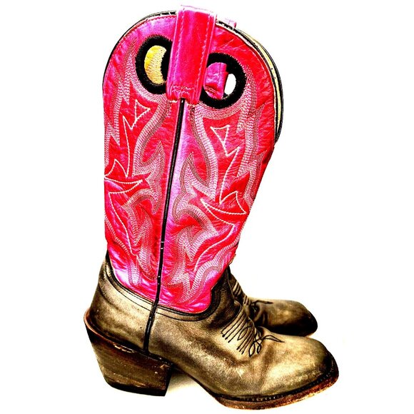 Vintage Stetson Cowboy Boots Western Ranch Leather Pink Gray Womens Size 5.5 - Picture 3 of 14
